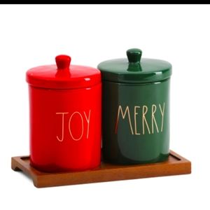 Rae Dunn 2021 Christmas Red and Green Cannister Set